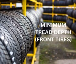 Chart of minimum tread depth for front tires.